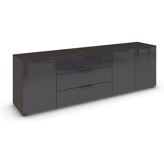 Rauch Flipp 3 Door Low Sideboard with Adjustable Height - 199cm - Graphite and Basalt Glass