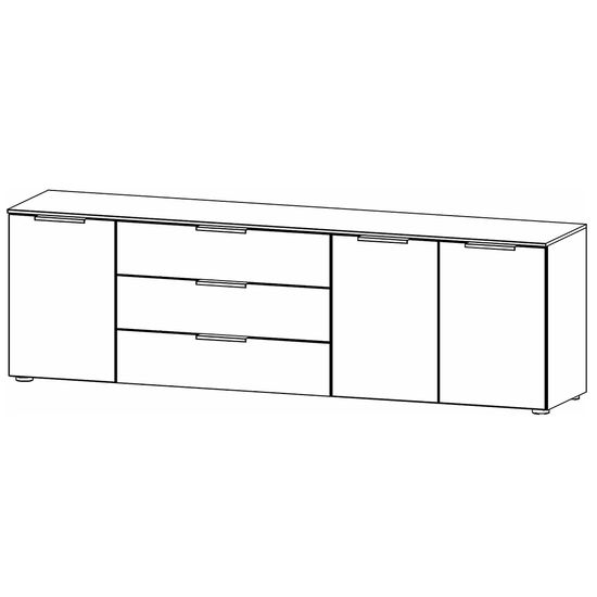 Rauch Flipp 3 Door Low Sideboard with Metal Base - 199cm - Artisan Oak and White Glass