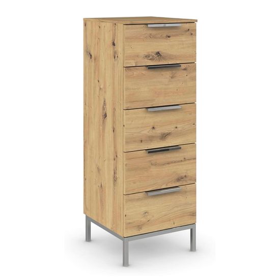 Rauch Flipp 5 Drawer Tall Chest with Metal Base - Artisan Oak