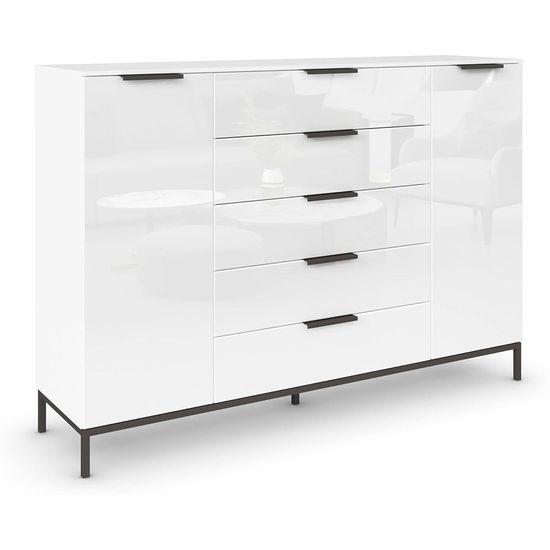 Rauch Flipp 2 Door Sideboard with Metal Base - 160cm - Alpine White and White Glass