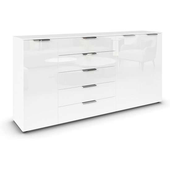 Rauch Flipp 3 Door Sideboard with Adjustable Height - 199cm - Alpine White and White Glass
