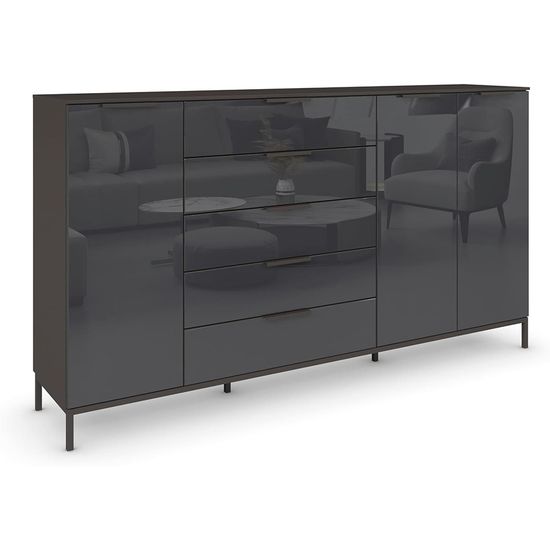 Rauch Flipp 3 Door Sideboard with Metal Base - 199cm - Graphite and Basalt Glass