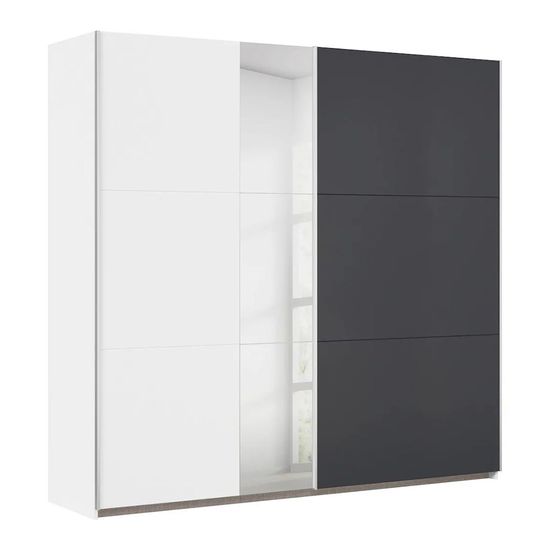 Rauch Monza 218cm 2 Door Sliding Wardrobe with Mirror - Alpine White and Metallic Dark Grey