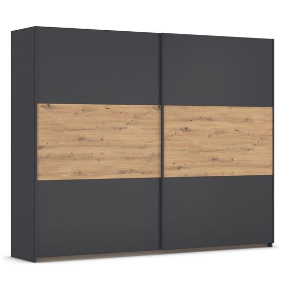 Rauch Neo 261cm 2 Door Sliding Wardrobe - Metallic Dark Grey and Artisan Oak