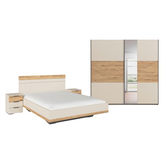 Rauch Sajo 160cm Bedroom Set with Mirror Wardrobe - Champagne and Artisan Oak
