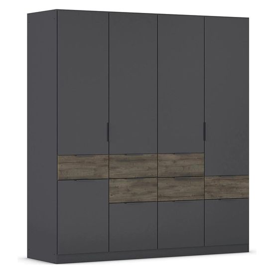 Rauch Mats 181cm 5 Door Wardrobe with Drawer - Metallic Dark Grey and Atlantic Dark Oak