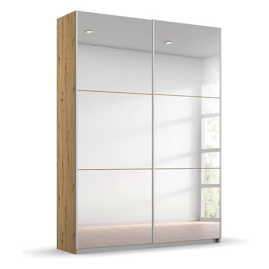 Rauch Reflect 131cm 2 Door Mirrored Sliding Wardrobe with Interior Division - Artisan Oak