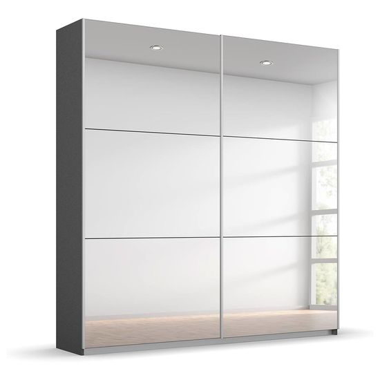 Rauch Reflect 175cm 2 Door Mirrored Sliding Wardrobe with Interior Division - Metallic Dark Grey