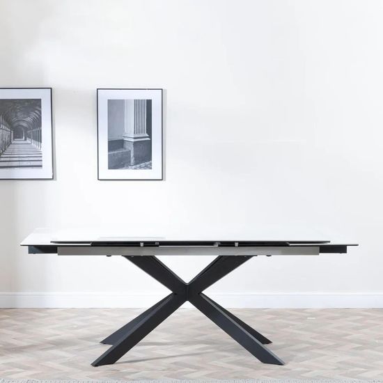 Sutton 6-10 Seater White Ceramic Extending Dining Table with Black Star Base