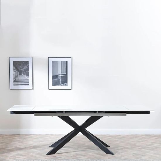 Sutton 6-10 Seater White Ceramic Extending Dining Table with Black Star Base