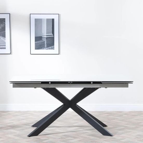 Sutton 6-10 Seater White Ceramic Extending Dining Table with Black Star Base