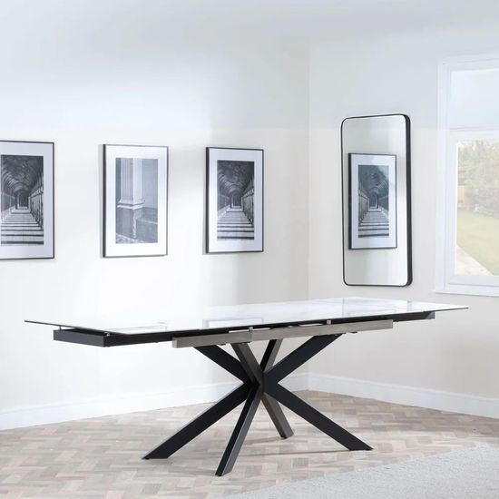 Sutton 6-10 Seater White Ceramic Extending Dining Table with Black Star Base