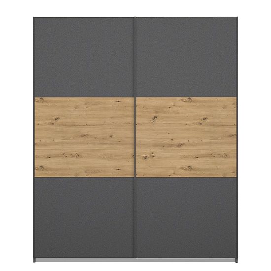 Rauch Miro 175cm 2 Door Sliding Wardrobe - Metallic Dark Grey and Artisan Oak