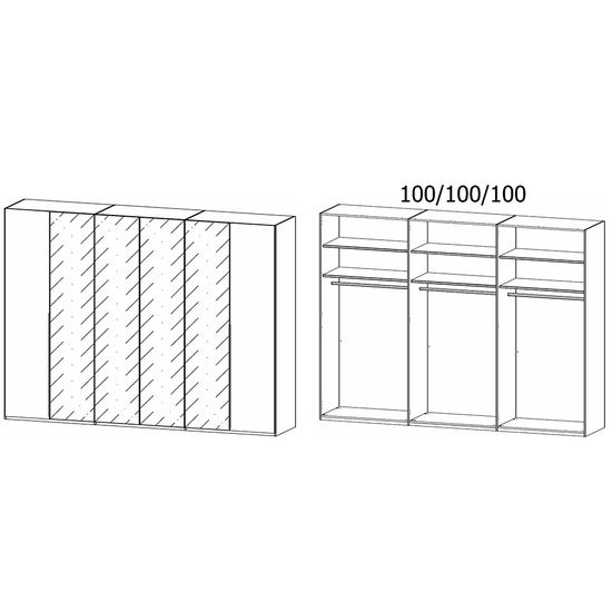 Rauch Paola 301cm 6 Door Wardrobe - Graphite and Grey Glass