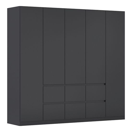 Rauch Mainz Plus 226cm 5 Door Wardrobe with Drawer - Metallic Dark Grey and Grey High Gloss