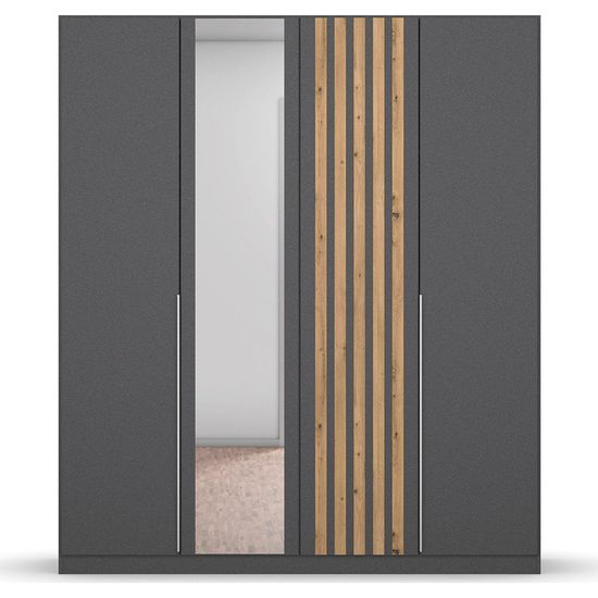 Rauch Lamella 181cm 4 Door Wardrobe with Mirror - Metallic Dark Grey and Artisan Oak