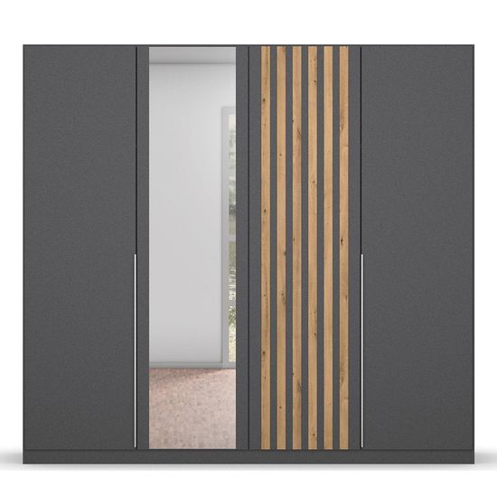 Rauch Lamella 226cm 4 Door Wardrobe with Mirror - Metallic Dark Grey and Artisan Oak