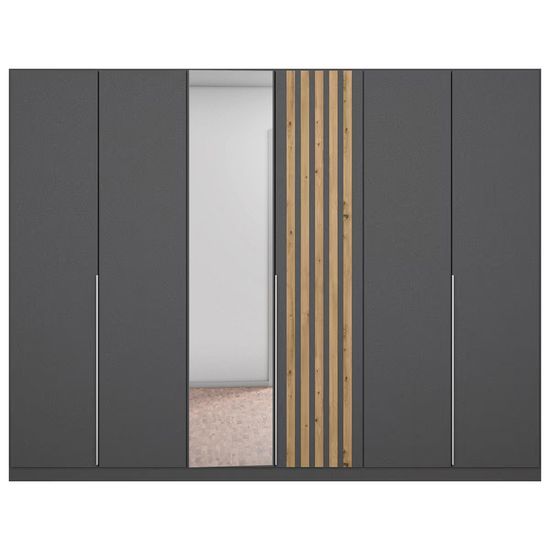 Rauch Lamella 271cm 6 Door Wardrobe with Mirror - Metallic Dark Grey and Artisan Oak