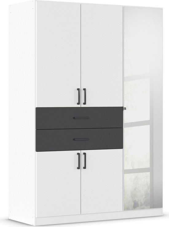 Rauch Maika 136cm 5 Door Combi Wardrobe - H 197cm - Alpine White and Metallic Dark Grey