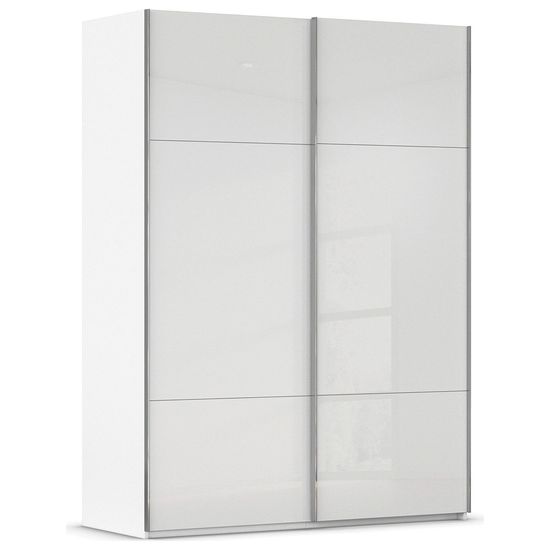 Rauch Contido 162cm 2 Door Sliding Wardrobe with Extras - Crystal White Glass