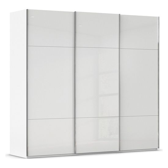 Rauch Contido 242cm 3 Door Sliding Wardrobe with Extras - Crystal White Glass