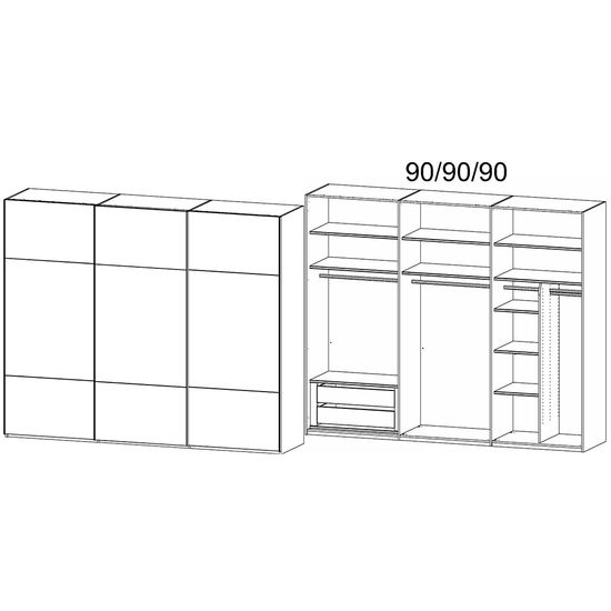 Rauch Contido 271cm 3 Door Sliding Wardrobe with Extras - Black Glass