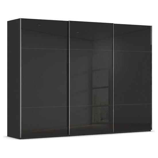 Rauch Contido 301cm 3 Door Sliding Wardrobe with Extras - Black Glass