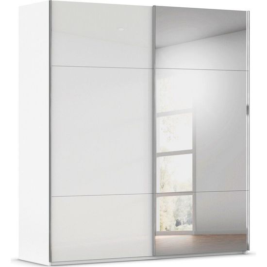 Rauch Contido 201cm 2 Door Sliding Mirror Wardrobe with Extras - Crystal White Glass