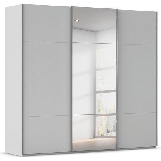 Rauch Contido 242cm 3 Door Sliding Mirror Wardrobe with Extras - Silk Grey