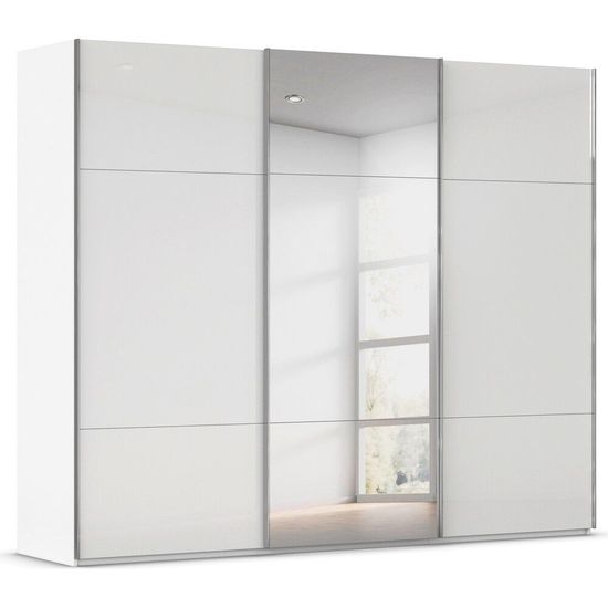 Rauch Contido 271cm 3 Door Sliding Mirror Wardrobe with Extras - Crystal White Glass