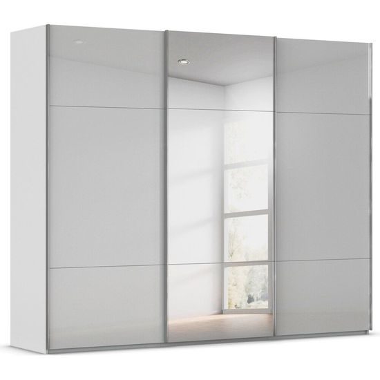 Rauch Contido 271cm 3 Door Sliding Mirror Wardrobe with Extras - Silk Grey Glass