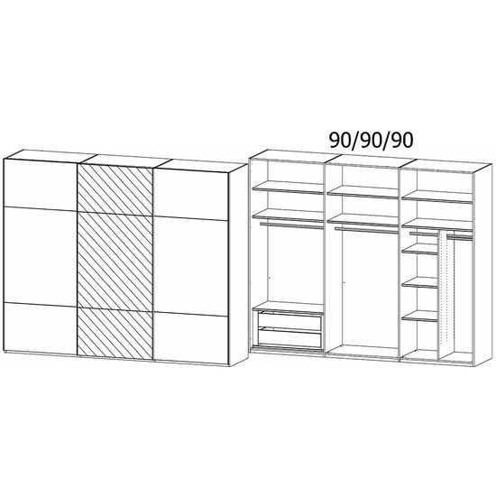 Rauch Contido 271cm 3 Door Sliding Mirror Wardrobe with Extras - Champagne Glass