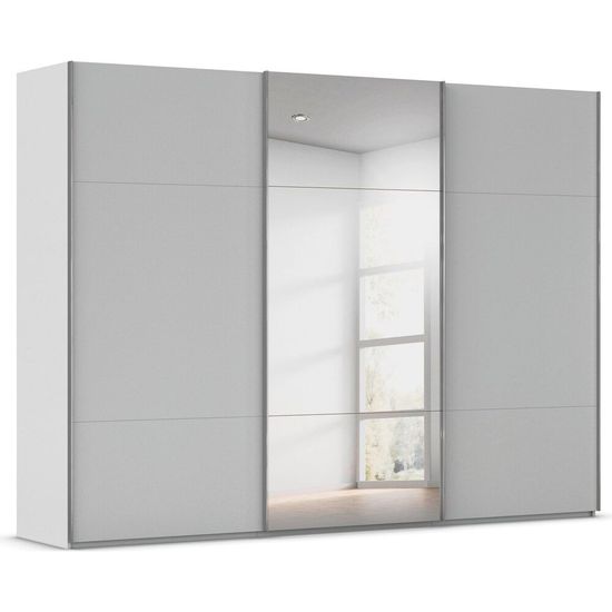 Rauch Contido 301cm 3 Door Sliding Mirror Wardrobe with Extras - Silk Grey