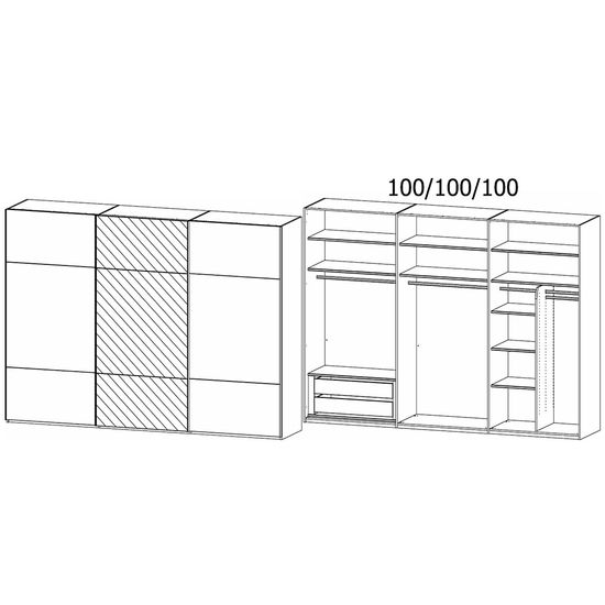 Rauch Contido 301cm 3 Door Sliding Mirror Wardrobe with Extras - Silk Grey