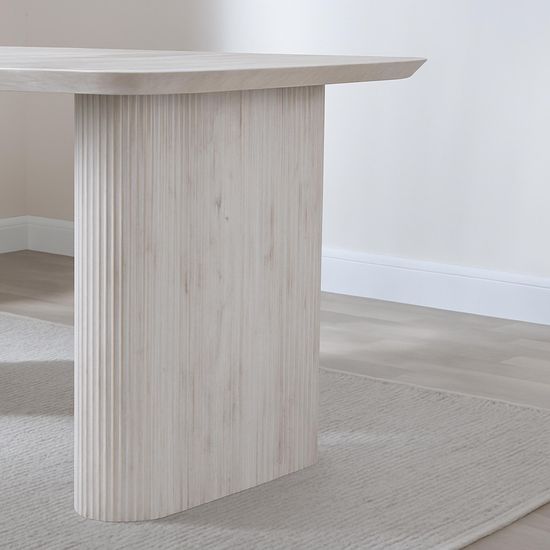 Bern Fluted 6 Seater White Washed Oak Effect Pedestal Dining Table - 160cm