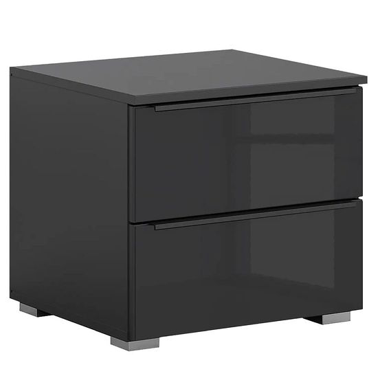 Rauch Monostar 2 Drawer Bedside Cabinet - Metallic Dark Grey with Basalt Glass