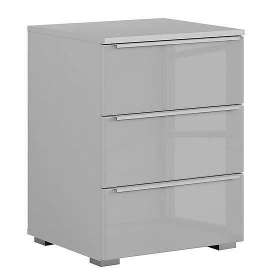 Rauch Monostar 3 Drawer Bedside Cabinet - Silk Grey with Grey Glass
