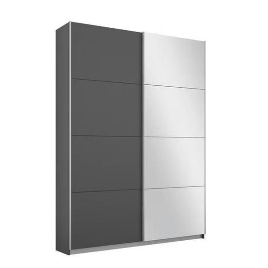 Rauch Belluno 136cm 2 Door Sliding Wardrobe with Mirror - Metallic Dark Grey