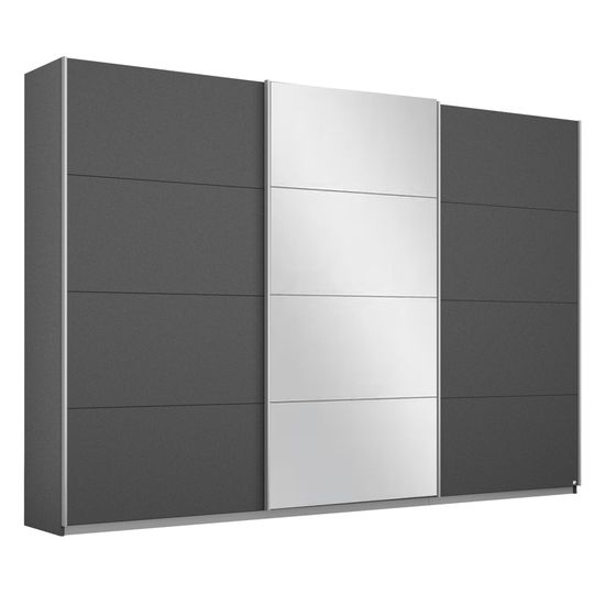 Rauch Belluno 271cm 3 Door Sliding Wardrobe with Mirror - Metallic Dark Grey