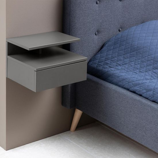 Ashlan Grey Painted 1 Drawer Wall Mounted Floating Bedside Table