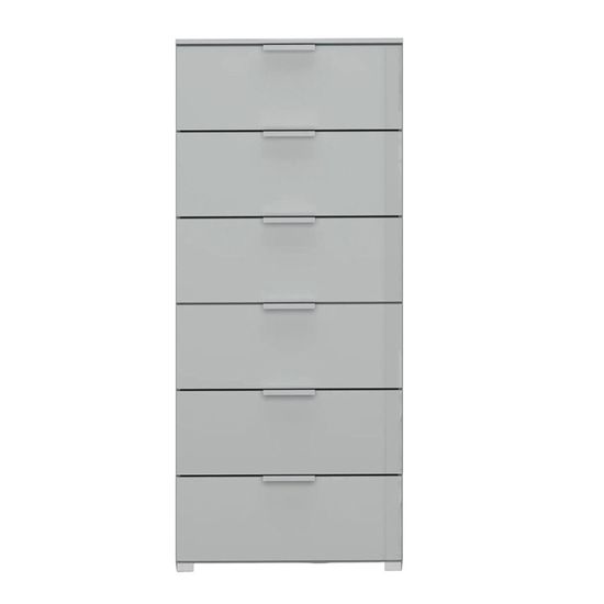 Rauch Skat Meridian 6 Drawer Tall Chest - Silk Grey and Silk Grey Glass