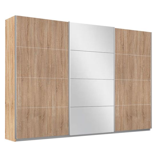 Rauch Belluno 271cm 3 Door Sliding Wardrobe with Mirror - Sonoma Oak