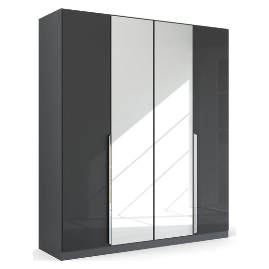 Rauch Quadra Spin 181cm 4 Door Wardrobe with Mirror - Metallic Dark Grey and Grey Effect