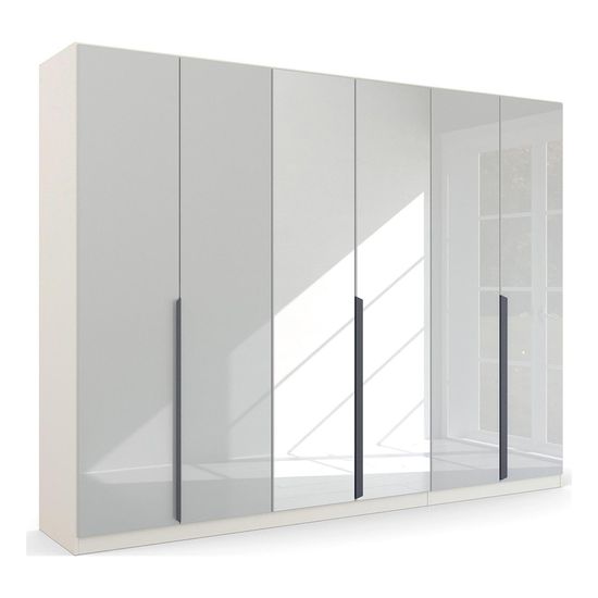 Rauch Quadra Spin 271cm 6 Door Wardrobe with Mirror - Alpine White and Crystal White Glass