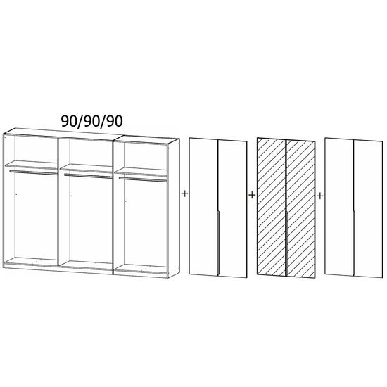 Rauch Quadra Spin 271cm 6 Door Wardrobe with Mirror - Alpine White and Crystal White Glass