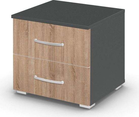 Rauch Aditio 2 Drawer Bedside Cabinet - Metallic Dark Grey and Sonoma Oak