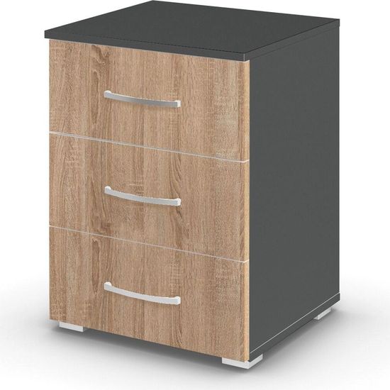 Rauch Aditio 3 Drawer Bedside Cabinet - Metallic Dark Grey and Sonoma Oak