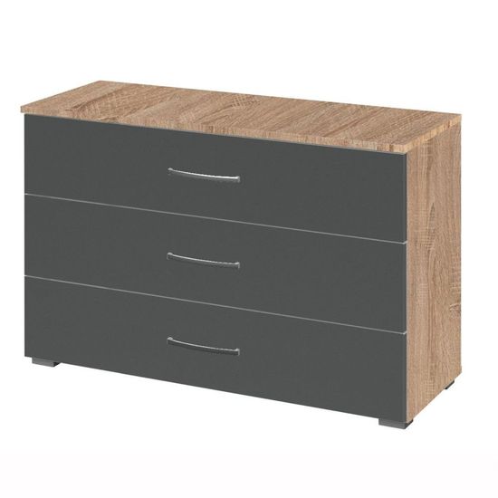 Rauch Aditio 3 Drawer Wide Chest - Sonoma Oak and Metallic Dark Grey