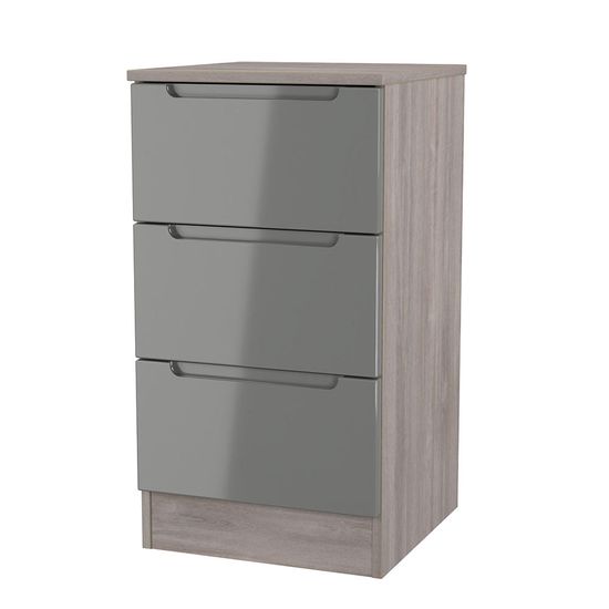 Milan Grey Gloss and Grey Oak 3 Drawer Bedside Cabinet