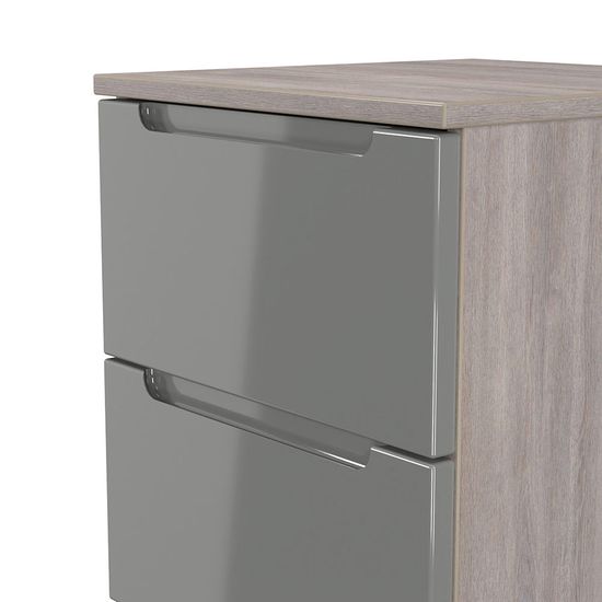 Milan Grey Gloss and Grey Oak 3 Drawer Bedside Cabinet
